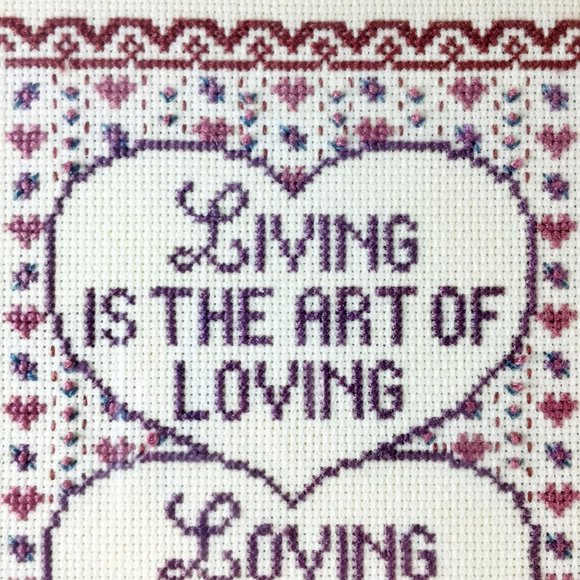 Completed Cross Stitch Living Loving Caring Sharing Brown Tan Framed - Picture 5 of 10